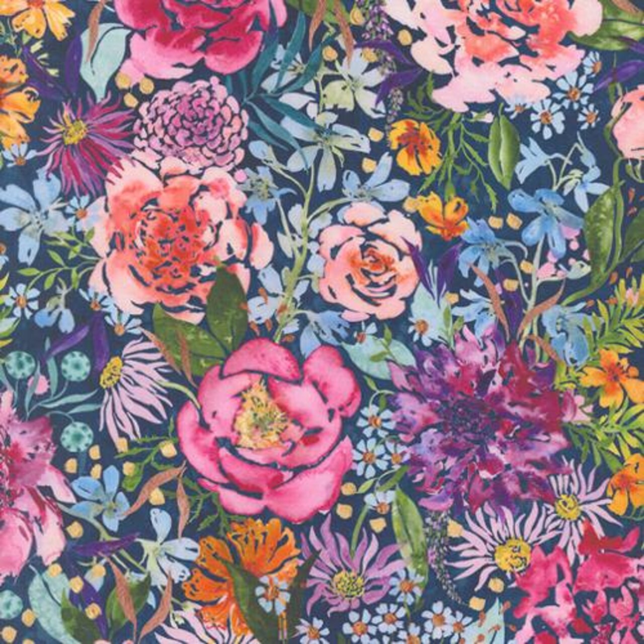 Fabric Moda Navy Midsummer Bloom Soulstice 108" Wide Back by the Quarter Yard 108039-12